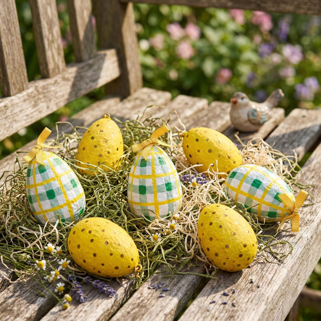 Handcrafted Paper Mache Easter Egg Decorations Set – Hanging Spring Easter Ornaments for Tree, Table Centrepiece & Seasonal Home Décor