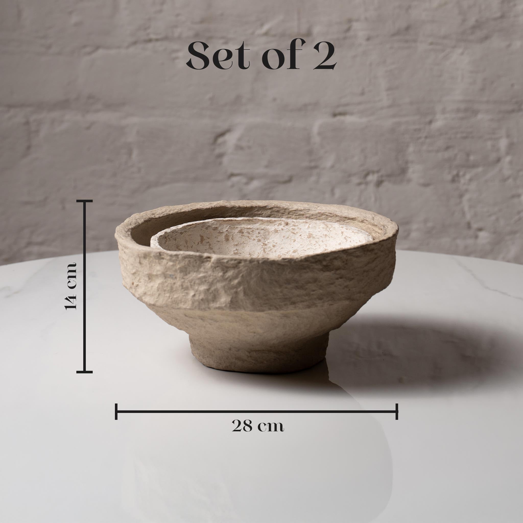 Set of 2 Handcrafted Paper Mache Decorative Bowls – Rustic Stone Finish Potpourri Bowl Set for Coffee Table, Living Room & Modern UK Home Décor