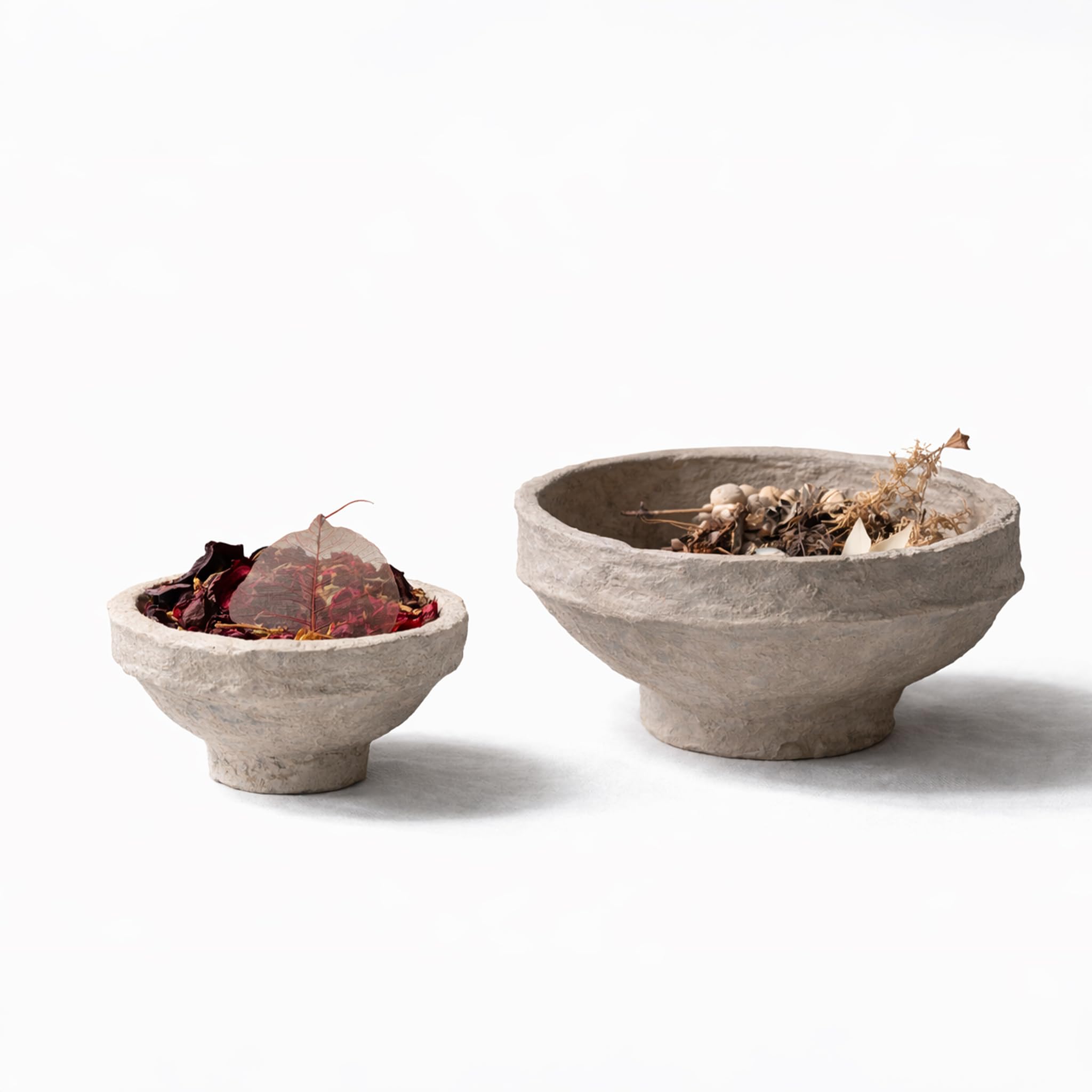 Set of 2 Handcrafted Paper Mache Decorative Bowls – Rustic Stone Finish Potpourri Bowl Set for Coffee Table, Living Room & Modern UK Home Décor