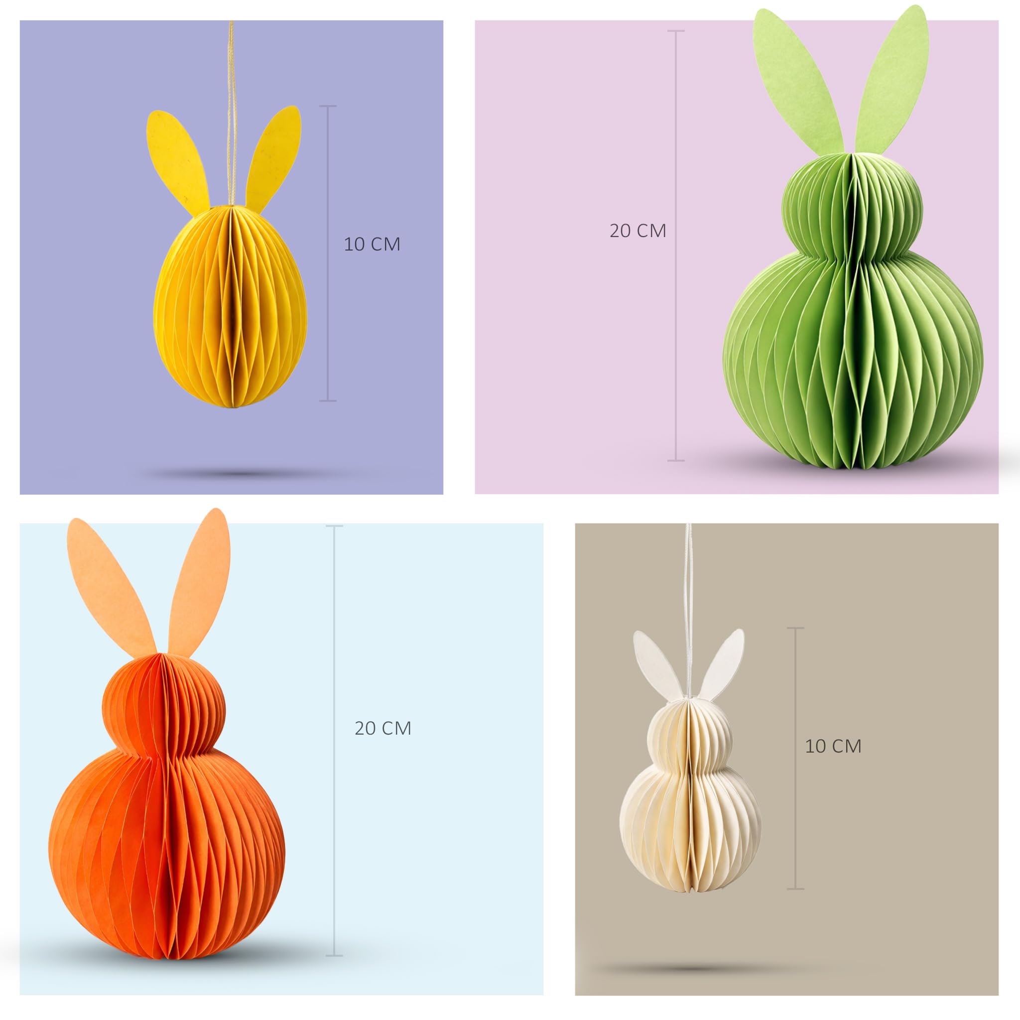 Easter Honeycomb Bunny Decorations Set – Paper Rabbit Ornaments with Magnetic Closure, Hanging & Tabletop Easter Decorations for Home, Easter Tree, Spring Party Decor (Reusable, Multicolour)