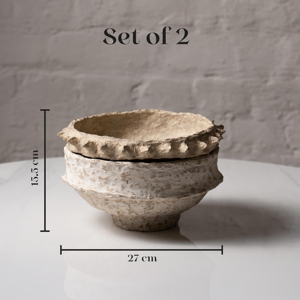 Set of 2 Rustic Decorative Bowls – Textured Stone Effect Centrepiece Bowls for Coffee Table, Potpourri & Dried Flower Display – Farmhouse Home Décor for UK & European Homes
