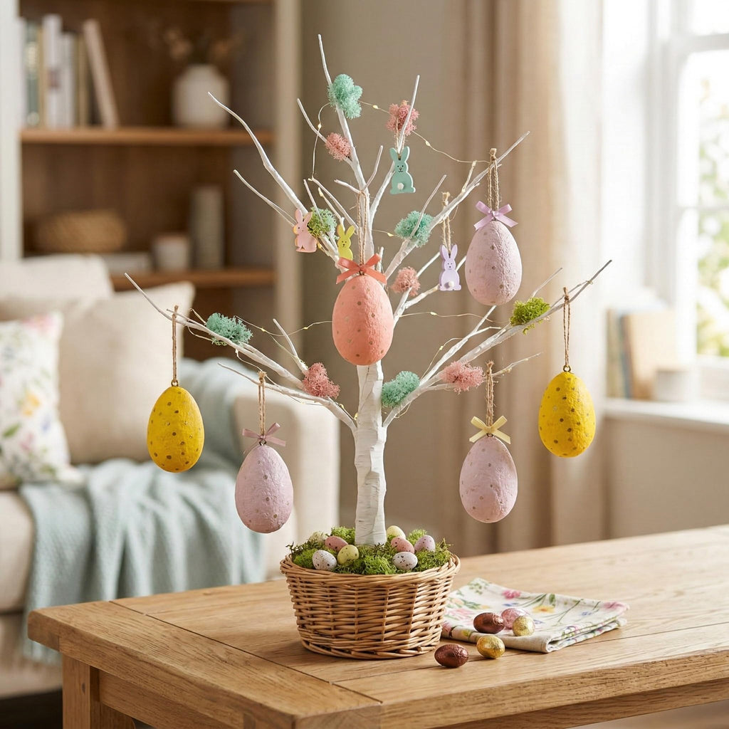 Handmade Paper Mâché Easter Egg Hanging Decorations – Pastel Speckled Easter Tree Ornaments for Spring & Easter Home Décor (Set of 6, 8cm)