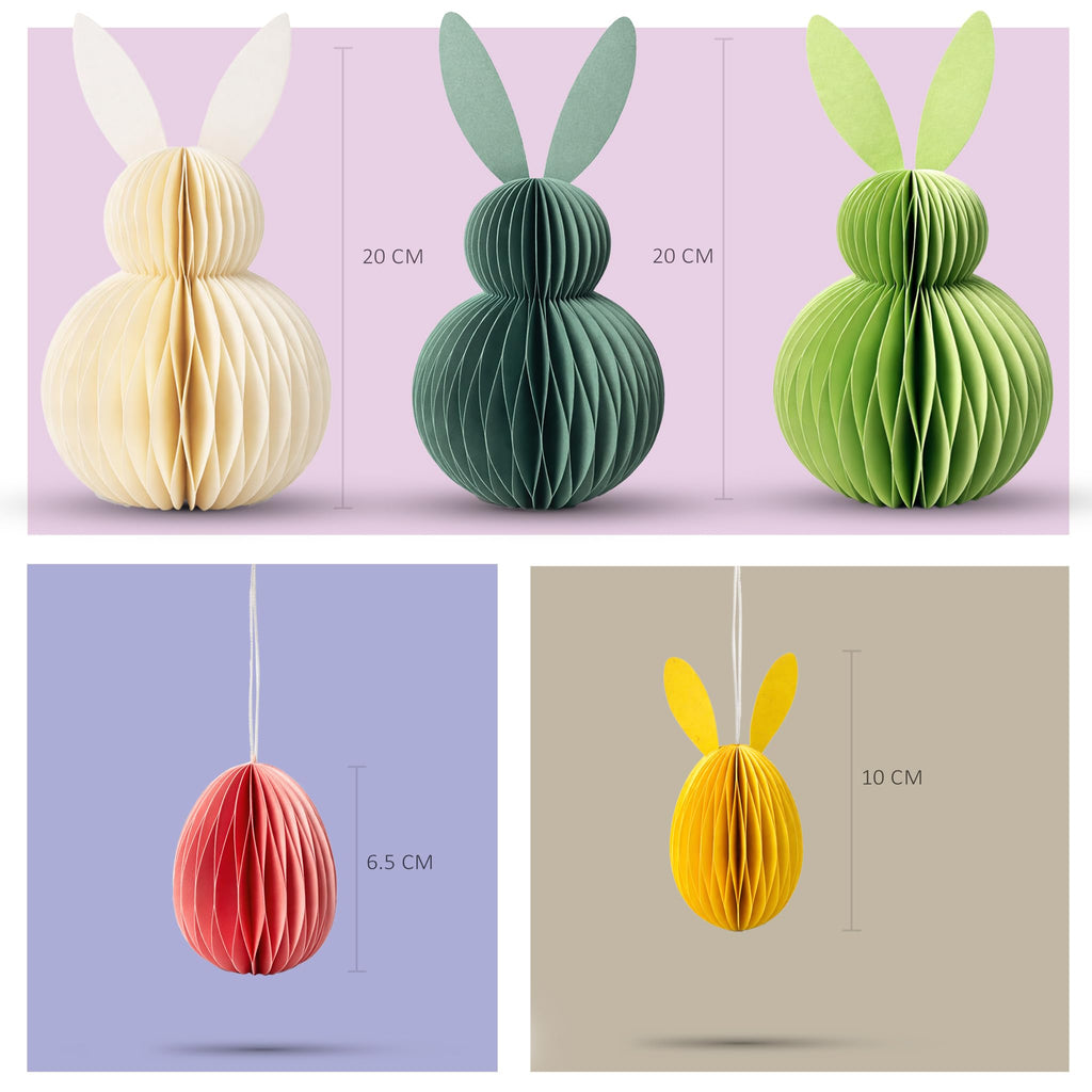 Honeycomb Easter Bunny Decorations Set – Foldable Paper Bunny Ornaments with Magnetic Closure, Reusable Spring Table Centrepiece, Hanging Easter Tree Decorations for Home, Party & Table Decor