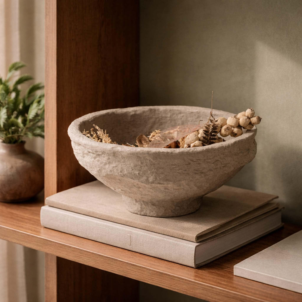 Set of 3 Handmade Paper Mache Decorative Bowls – Rustic Textured Nesting Bowl Set for UK & European Home Décor, Eco-Friendly Boho Centrepiece, Potpourri & Table Display Bowls