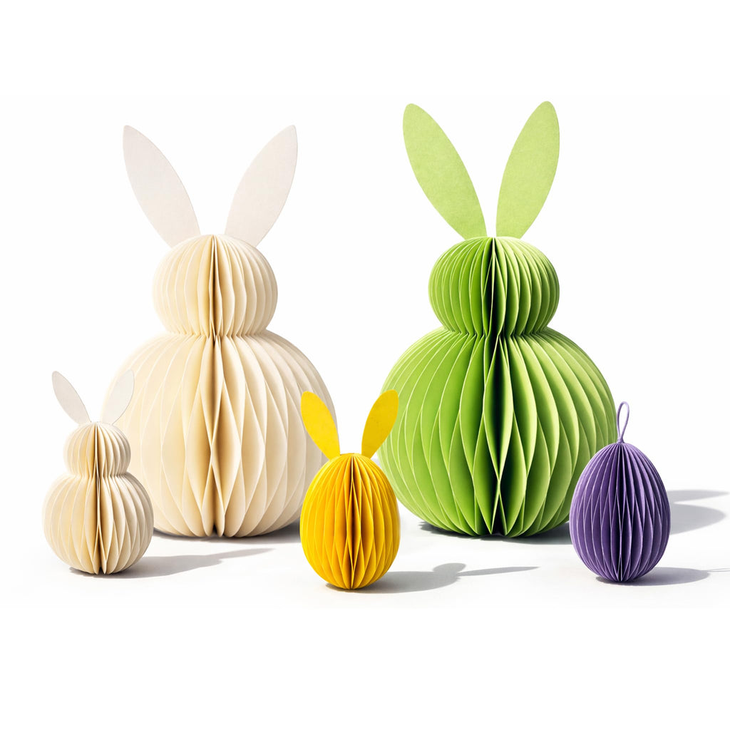 Easter Honeycomb Bunny Decorations Set – Foldable 3D Paper Rabbit Ornaments with Magnetic Closure, Pastel Hanging Easter Eggs & Bunnies for Spring Home Décor, Easter Tree, Table Centrepiece.