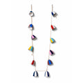 Handmade paper mache colour block bell garland 12 bells jute twine multicolour white background
