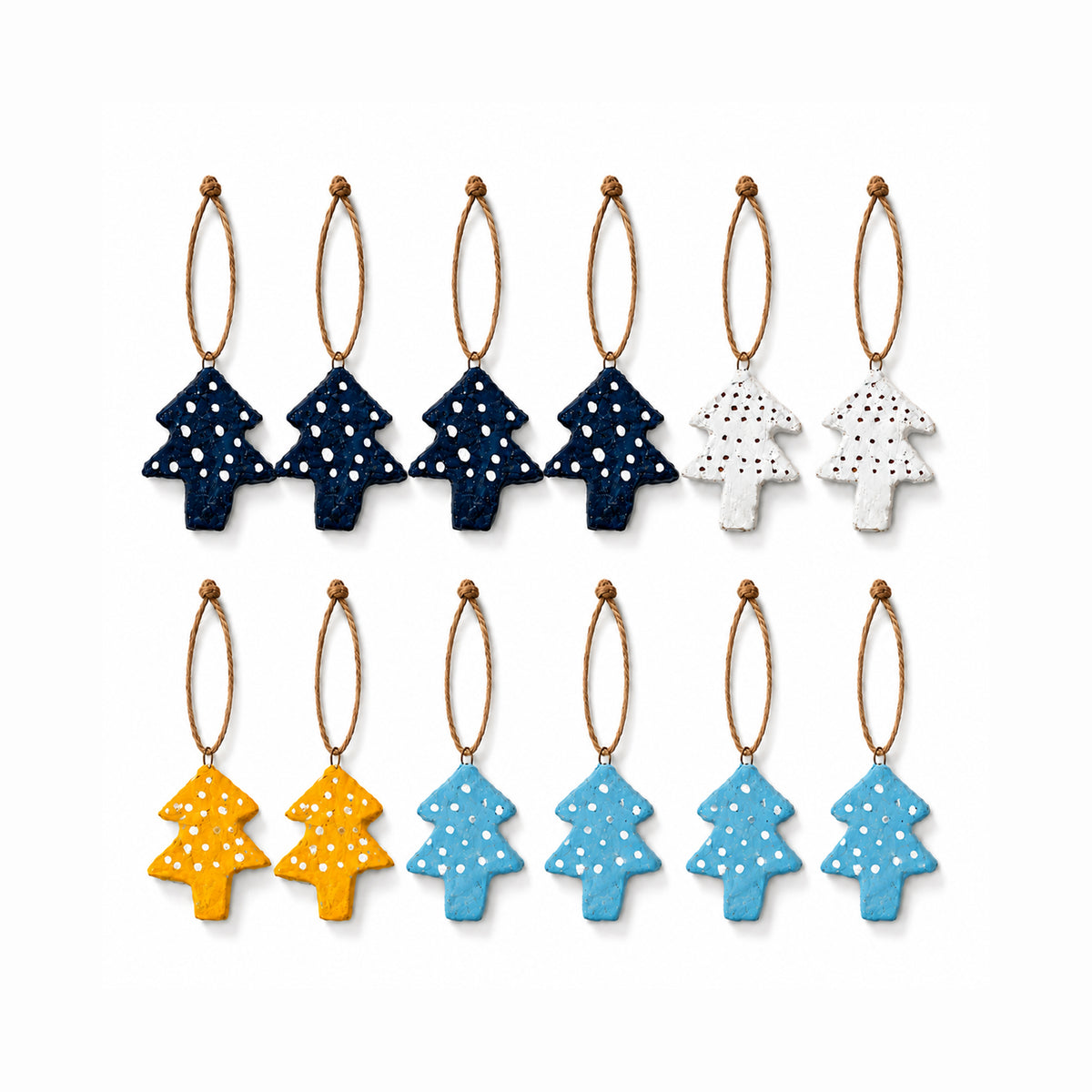 Handmade Paper Mache Christmas Tree Ornaments Set of 12 | Colorful