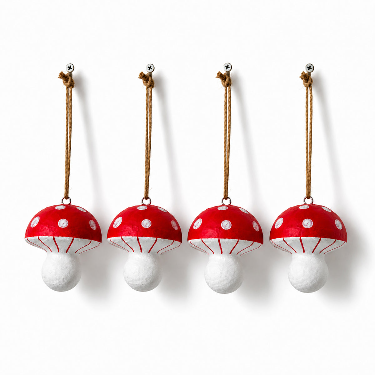 Handmade Paper Mâché Mushroom Christmas Ornaments – Set of 4