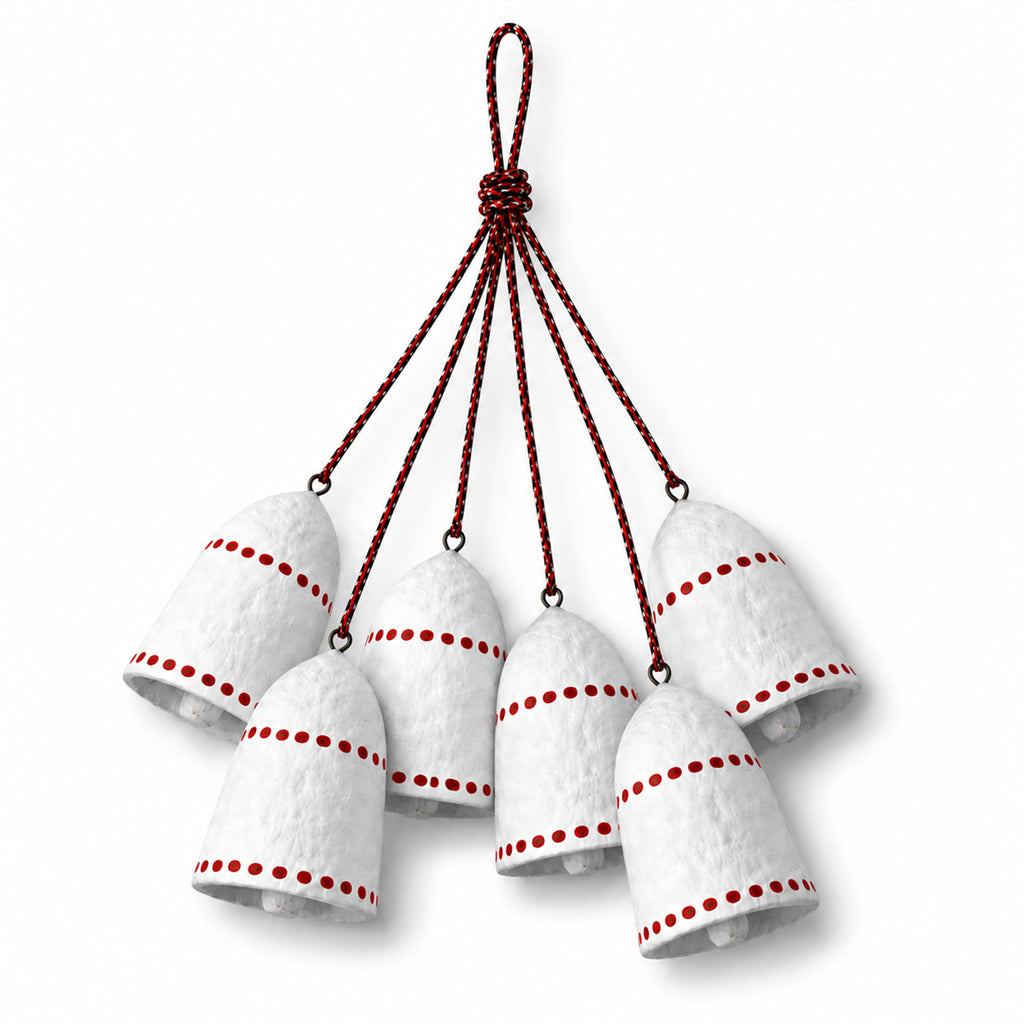 Handmade Paper Mâché Christmas Bell Ornaments – Set of 6