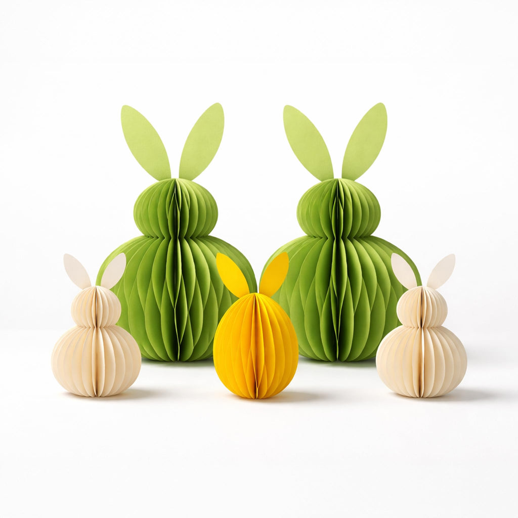 Honeycomb Easter Bunny Decorations Set – 3D Paper Rabbit Table & Hanging Ornaments with Magnetic Closure, Reusable Spring Easter Party & Home Décor (Pastel Bunny Set)