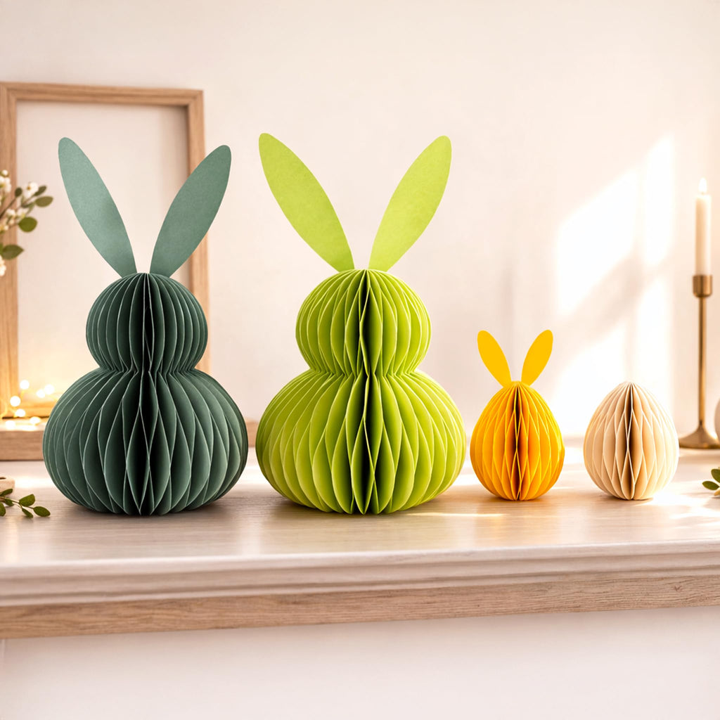 Honeycomb Easter Bunny Decorations Set – 3D Paper Bunny Ornaments with Magnetic Closure, Reusable Spring Table Centrepiece & Hanging Easter Egg Decor for Home, Party & Seasonal Display