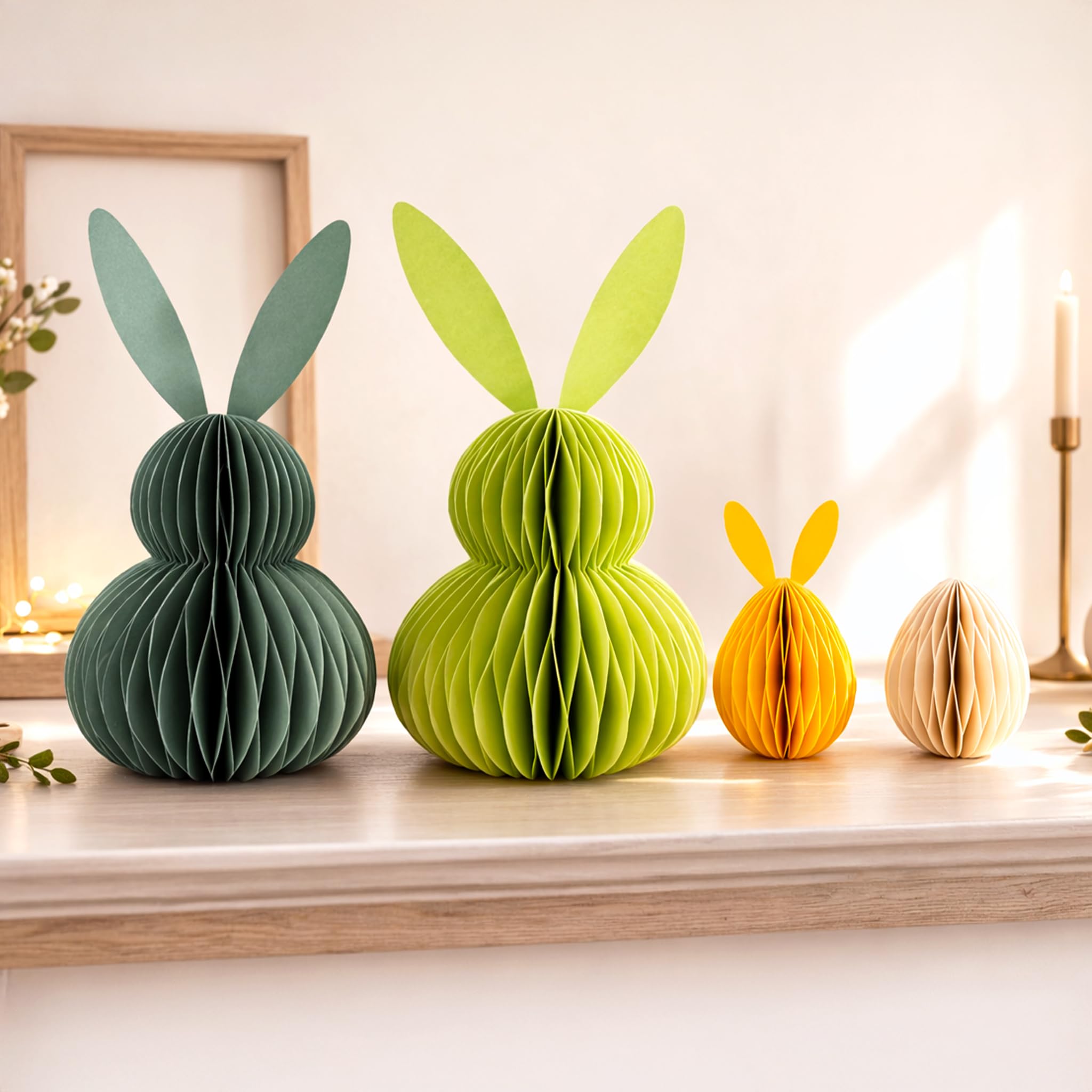 Honeycomb Easter Bunny Decorations Set – 3D Paper Bunny Ornaments with Magnetic Closure, Reusable Spring Table Centrepiece & Hanging Easter Egg Decor for Home, Party & Seasonal Display