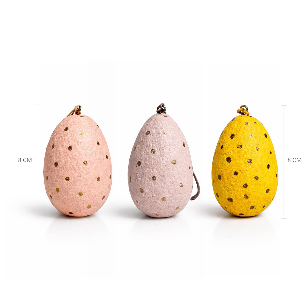 Handmade Paper Mâché Easter Egg Hanging Decorations – Pastel Speckled Easter Tree Ornaments for Spring & Easter Home Décor (Set of 6, 8cm)