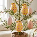 Easter Egg Hanging Decorations Set of 5 – Handmade Paper Mache Pastel Eggs with Ribbon, Easter Tree Ornaments for Spring Home Decor, Wreath, Table Centrepiece & Easter Decorations