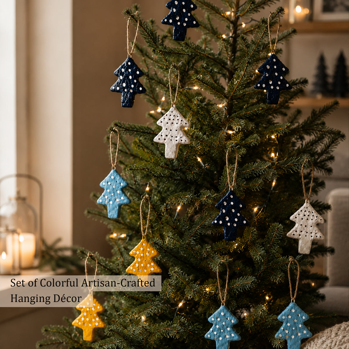 Handmade Paper Mache Christmas Tree Ornaments Set of 12 | Colorful