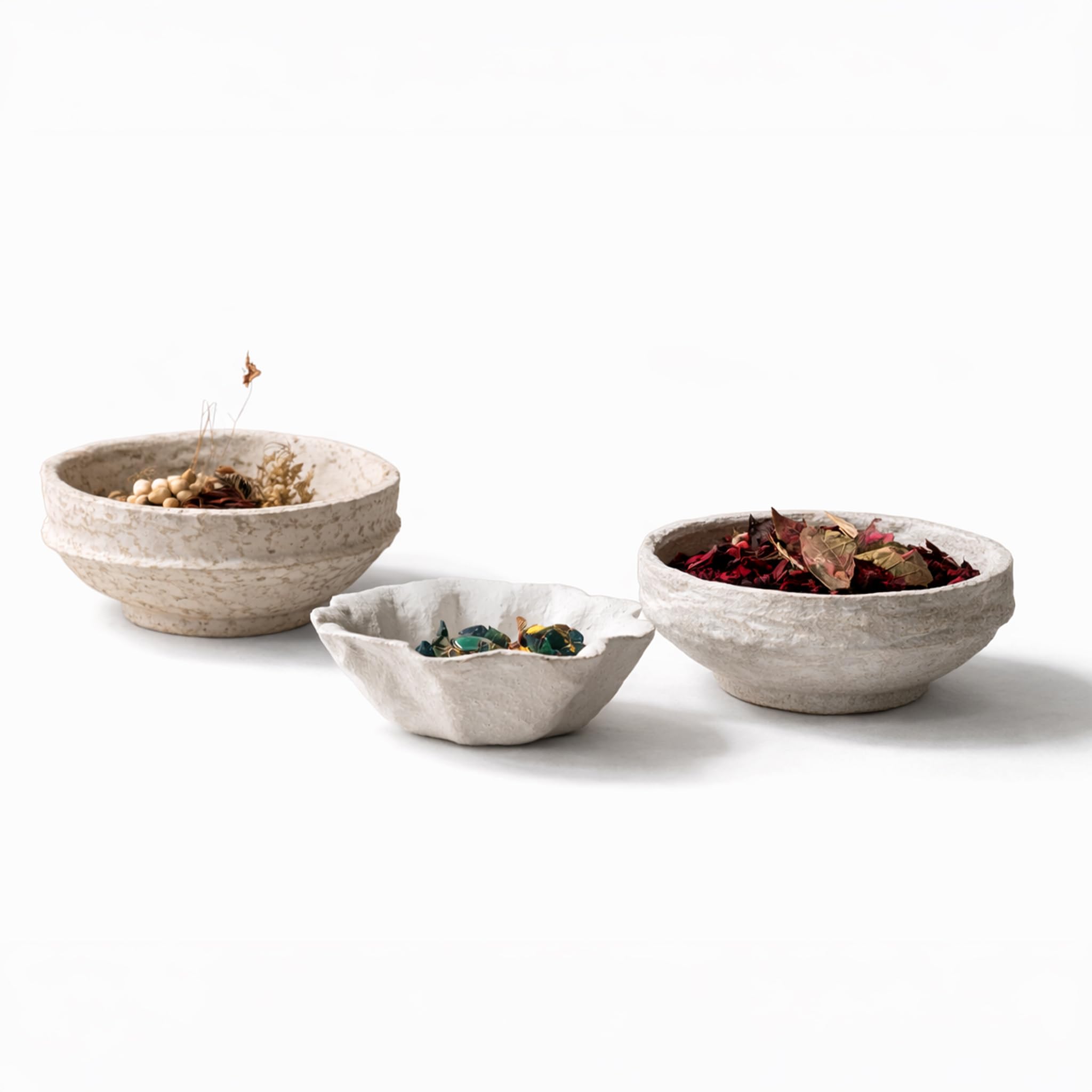 Handcrafted Paper Mache Decorative Bowl Set of 3 – Rustic Textured Nesting Bowls for Home Décor, Coffee Table Centrepiece, Storage & Potpourri Display, Neutral Minimalist Design