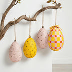 Handmade Paper Mache Easter Egg Decorations – Set of 4 Hanging Easter Eggs, Hand Painted Spring Ornaments for Easter Tree, Table Centrepiece & Home Decor (8 cm)