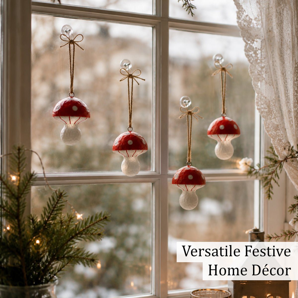 Handmade Paper Mâché Mushroom Christmas Ornaments – Set of 4