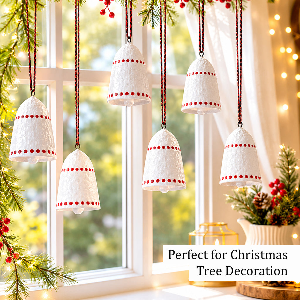 Handmade Paper Mâché Christmas Bell Ornaments – Set of 6