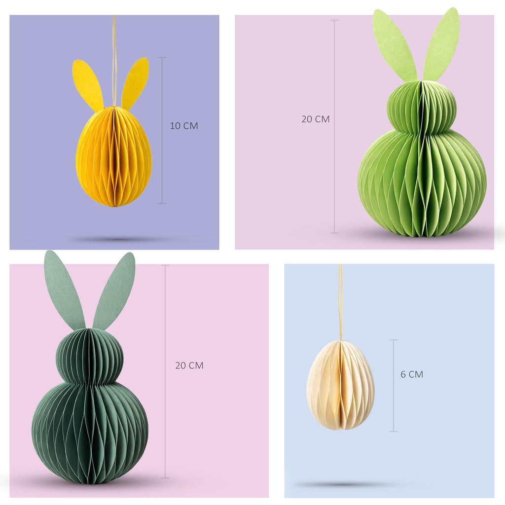Honeycomb Easter Bunny Decorations Set – 3D Paper Bunny Ornaments with Magnetic Closure, Reusable Spring Table Centrepiece & Hanging Easter Egg Decor for Home, Party & Seasonal Display