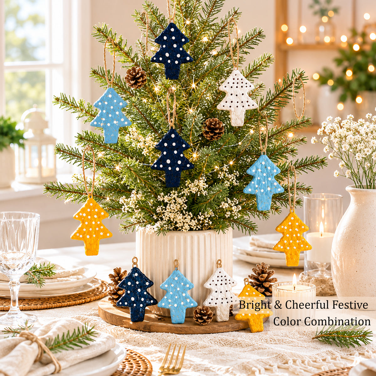 Handmade Paper Mache Christmas Tree Ornaments Set of 12 | Colorful