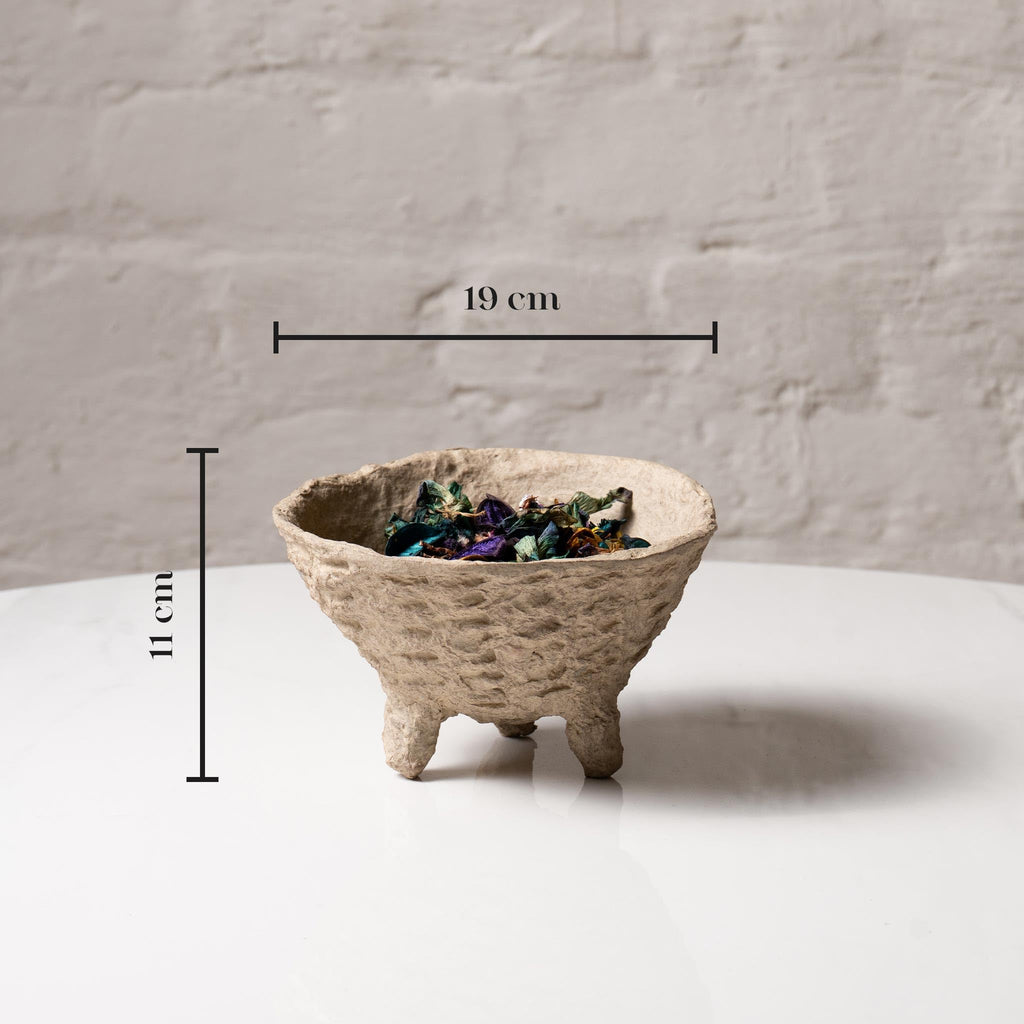 Set of 3 Handmade Paper Mache Decorative Bowls – Rustic Natural Textured Bowl Set for Home Décor, Coffee Table Centrepiece, Potpourri & Fruit Bowl, Boho Scandinavian Style Decorative Bowl Set