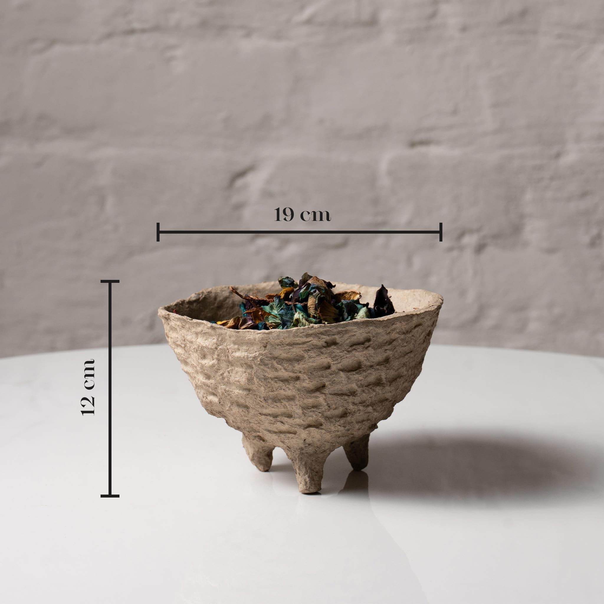 Aala Set of 3 Handmade Paper Mache Decorative Bowls – Rustic Neutral Potpourri Bowls for Coffee Table, Boho Home Decor Display Bowls Set, Natural Textured Tabletop Centrepiece