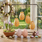 Easter Egg Hanging Decorations Set of 5 – Handmade Paper Mache Pastel Eggs with Ribbon, Easter Tree Ornaments for Spring Home Decor, Wreath, Table Centrepiece & Easter Decorations