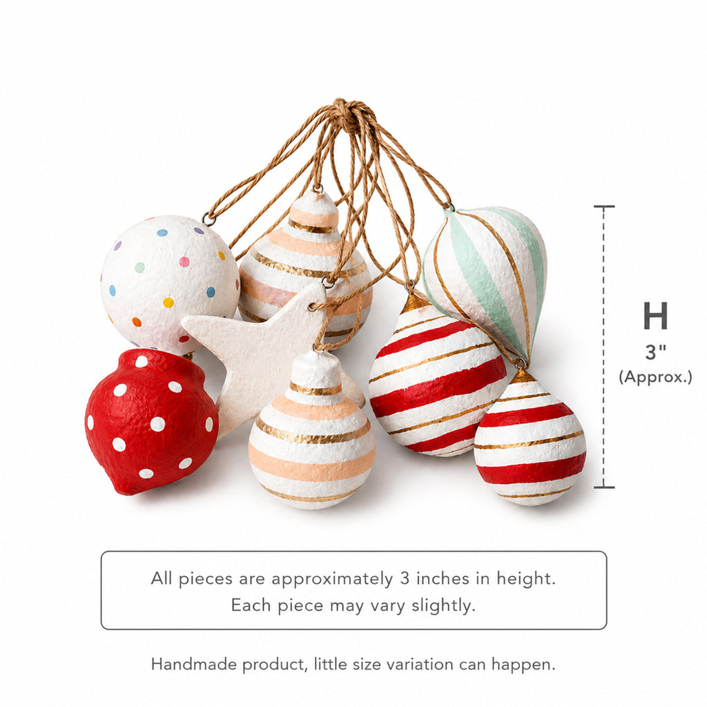 Approx 3 inch handmade paper mache Christmas baubles size guide