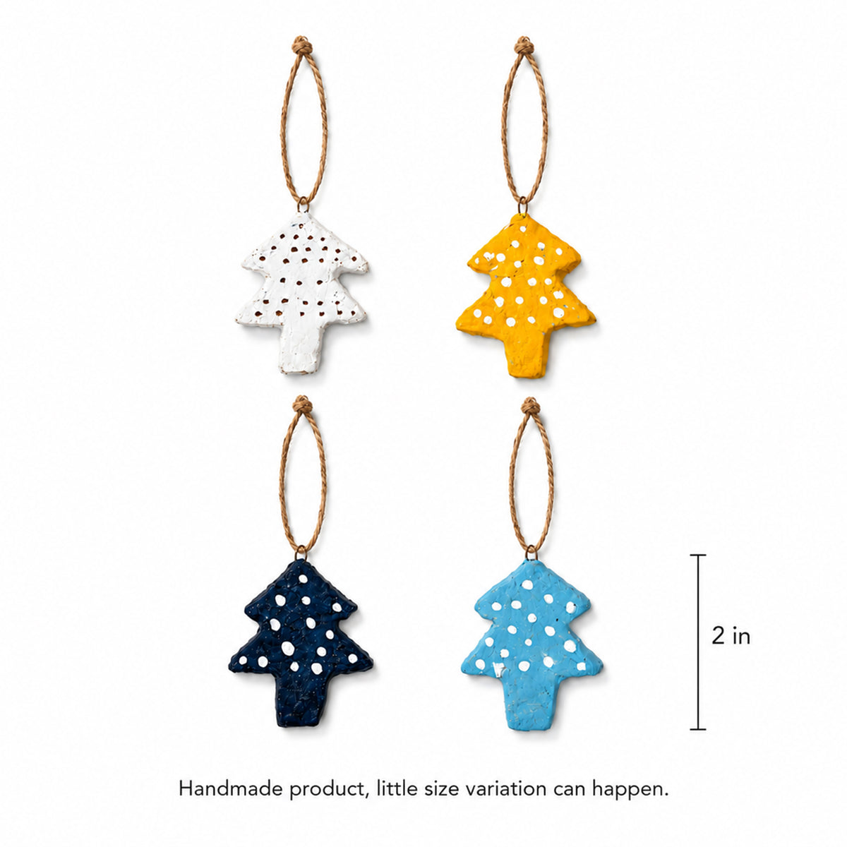 Handmade Paper Mache Christmas Tree Ornaments Set of 12 | Colorful