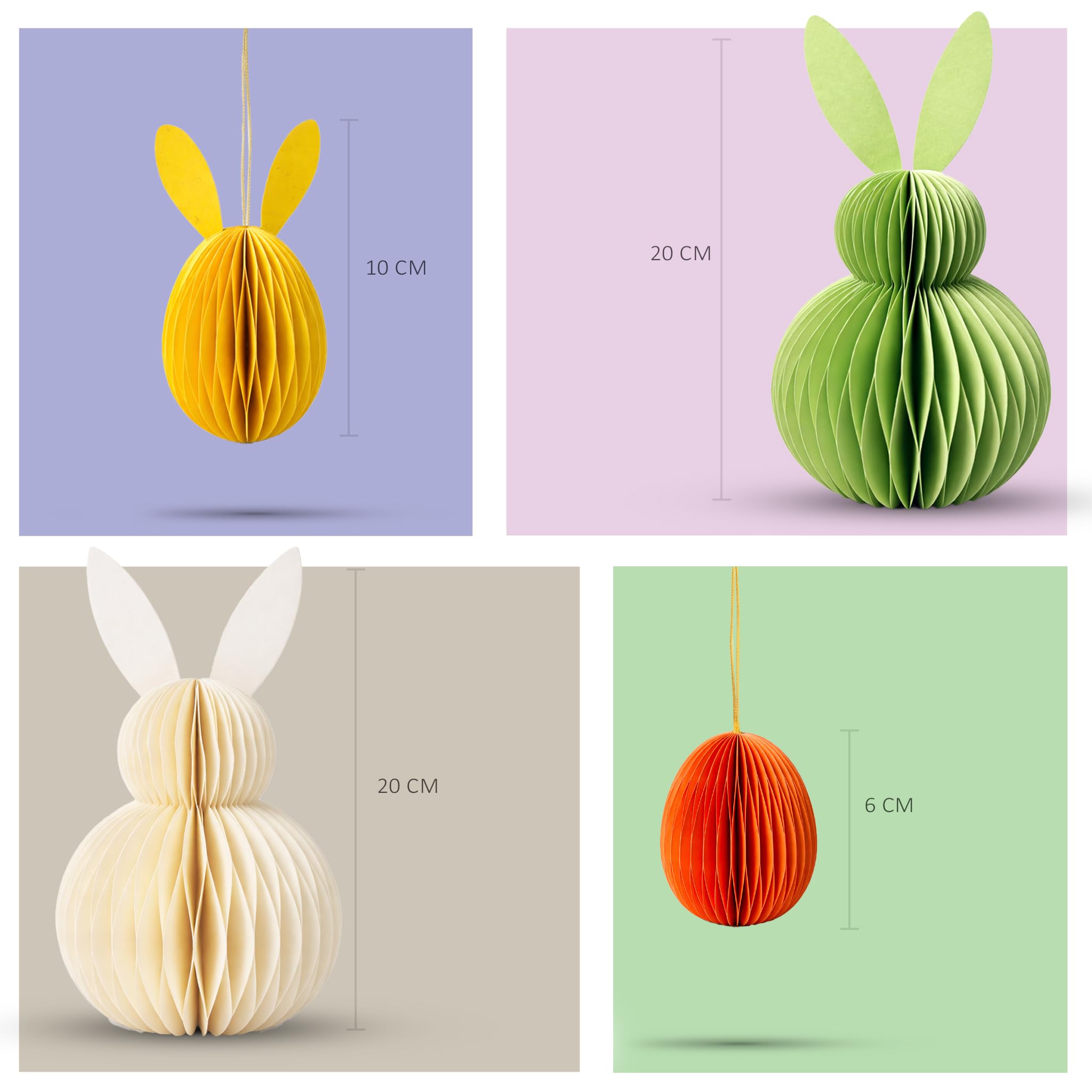 3D Honeycomb Easter Bunny Decoration Set – Foldable Paper Bunny Ornaments with Magnetic Closure, Spring Table Centrepiece & Hanging Easter Egg Decorations for Home, Easter Party and Seasonal Decor