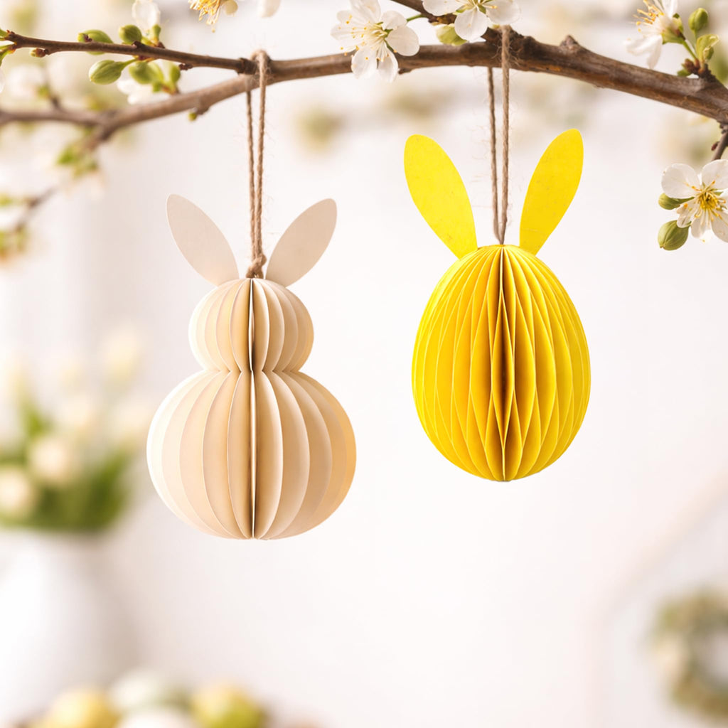 Honeycomb Easter Bunny Decorations Set – 3D Paper Rabbit Table & Hanging Ornaments with Magnetic Closure, Reusable Spring Easter Party & Home Décor (Pastel Bunny Set)