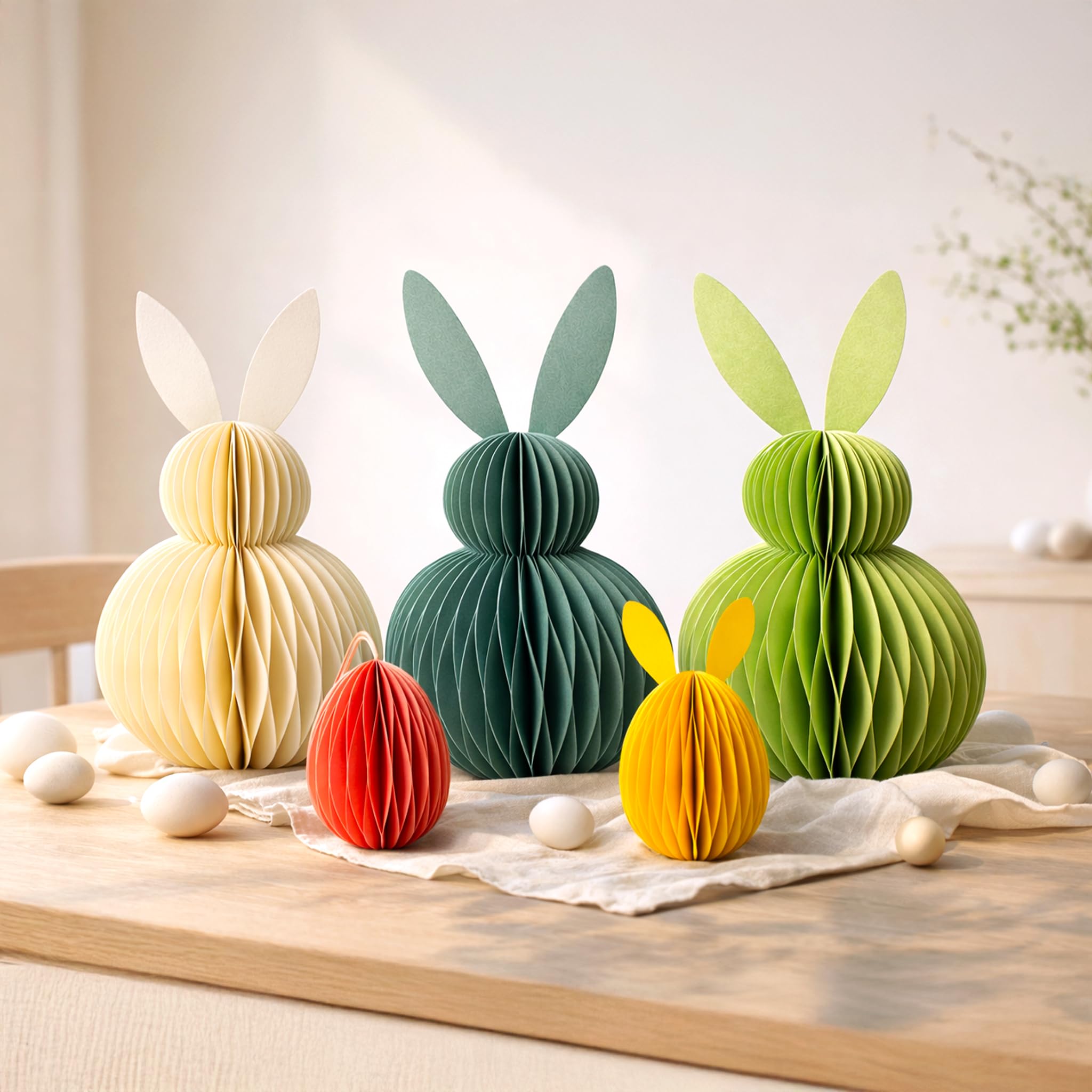 Honeycomb Easter Bunny Decorations Set – Foldable Paper Bunny Ornaments with Magnetic Closure, Reusable Spring Table Centrepiece, Hanging Easter Tree Decorations for Home, Party & Table Decor