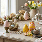 Handmade Paper Mache Easter Egg Decorations – Set of 4 Hanging Easter Eggs, Hand Painted Spring Ornaments for Easter Tree, Table Centrepiece & Home Decor (8 cm)