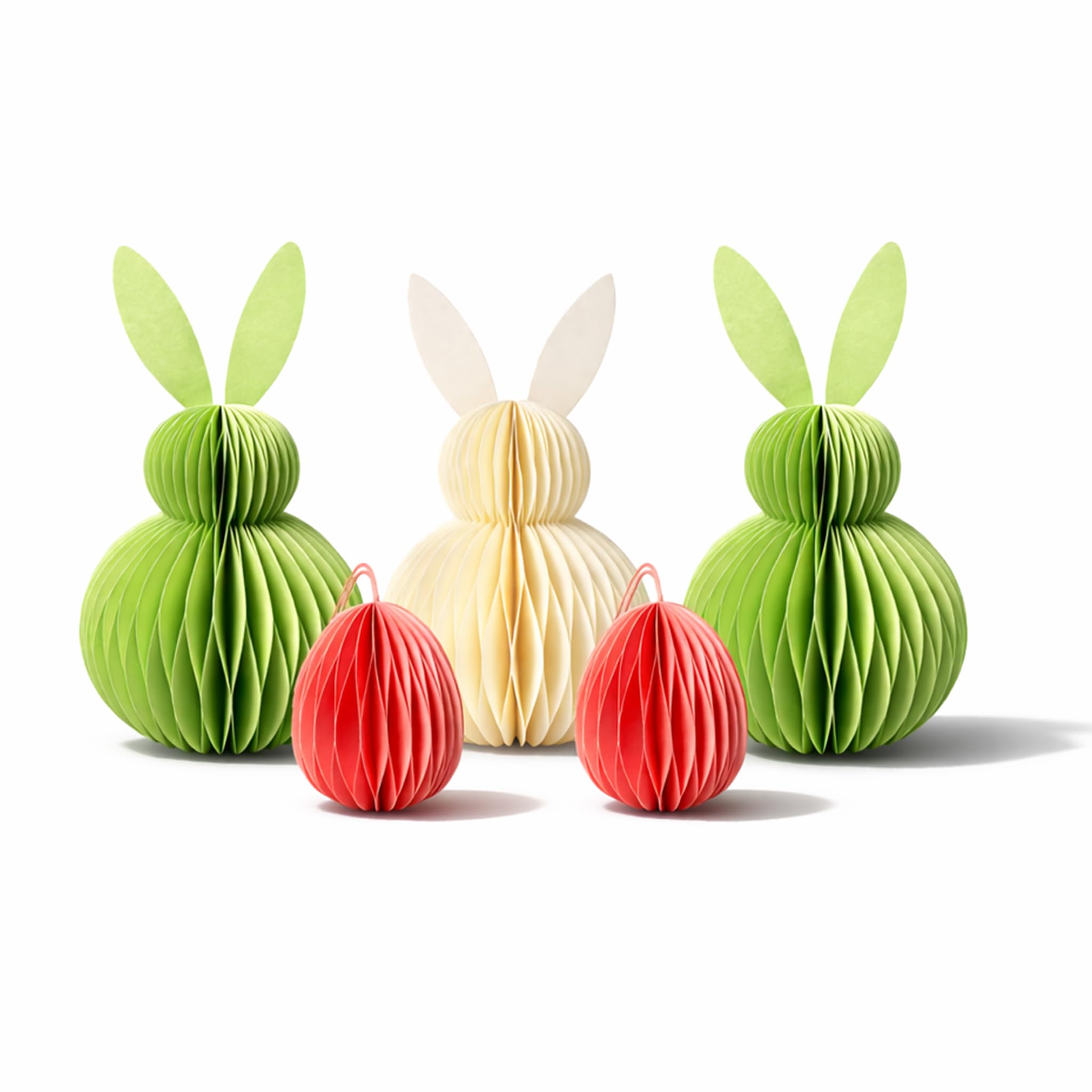 Honeycomb Easter Bunny Decorations Set – 3D Paper Bunny Centrepieces with Hanging Egg Ornaments, Magnetic Foldable Easter Table Décor, Reusable Spring Home Decorations for Easter Party.