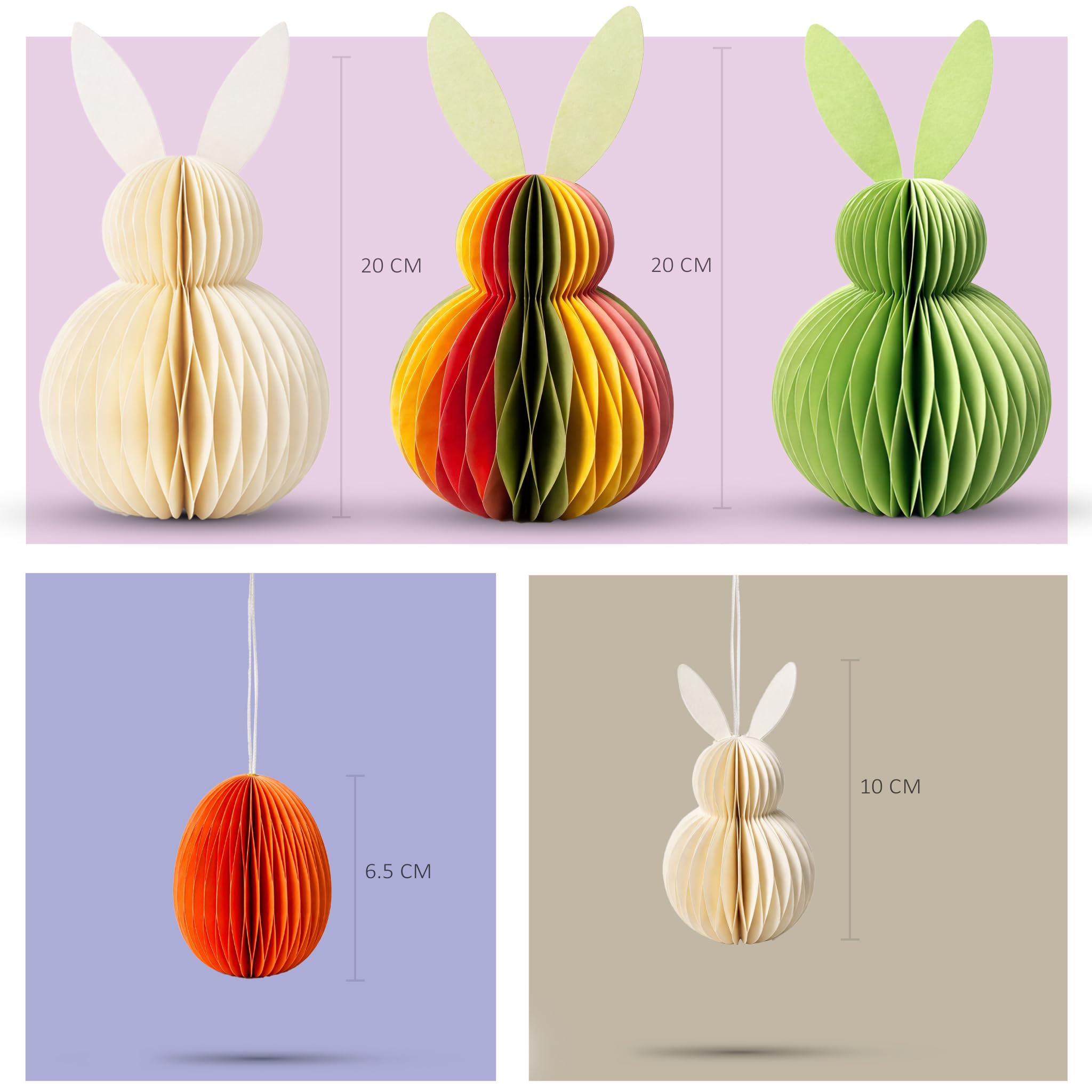 Honeycomb Easter Bunny Decoration Set with Magnetic Closure – 3D Paper Rabbit Ornaments for Easter Table Décor, Spring Home Decorations & Hanging Easter Egg Display