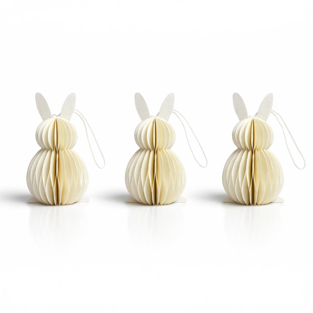 Honeycomb Paper Bunny Hanging Decorations – Set of 3 Easter Rabbit Ornaments for Spring Tree & Home Décor