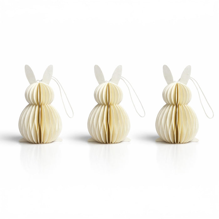 Honeycomb Paper Bunny Hanging Decorations – Set of 3 Easter Rabbit Ornaments for Spring Tree & Home Décor