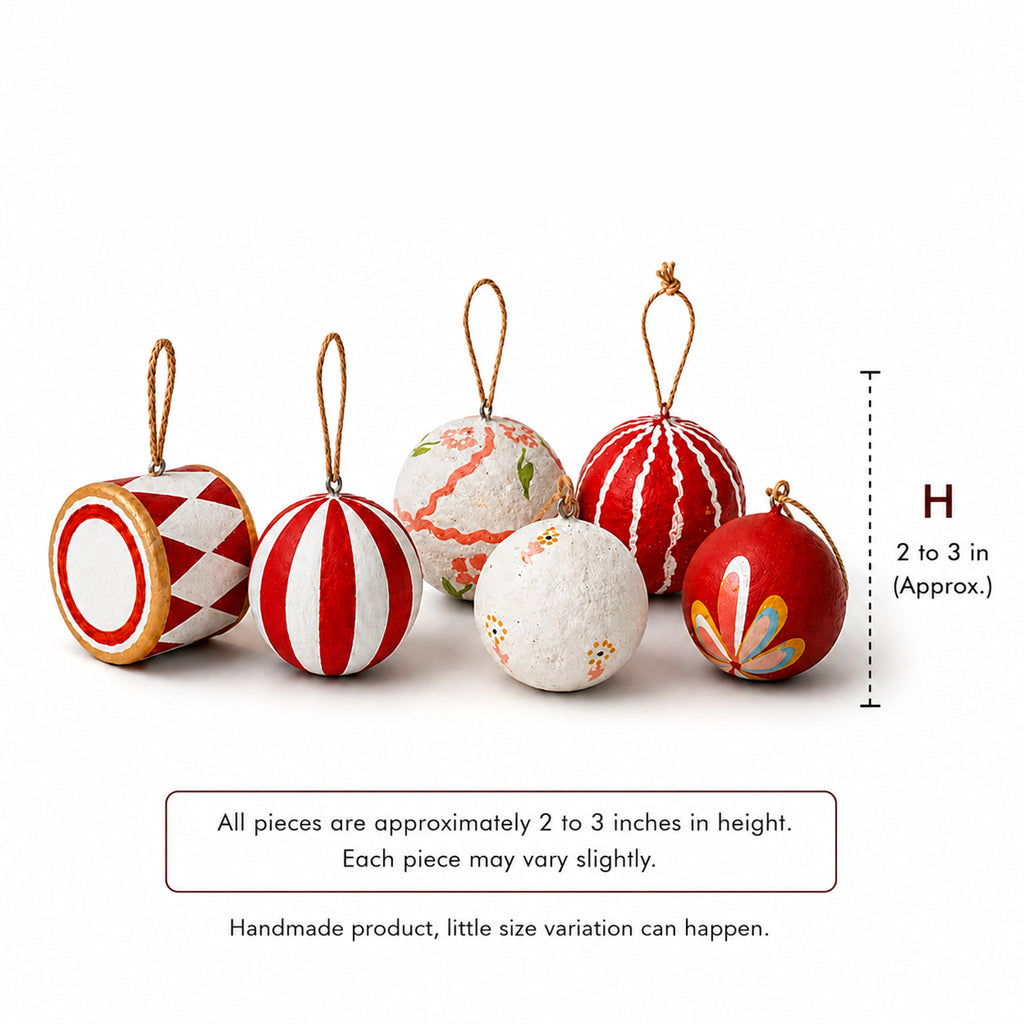 Papier mâché Christmas ornaments size guide – 2 to 3 inch handmade baubles set of 6