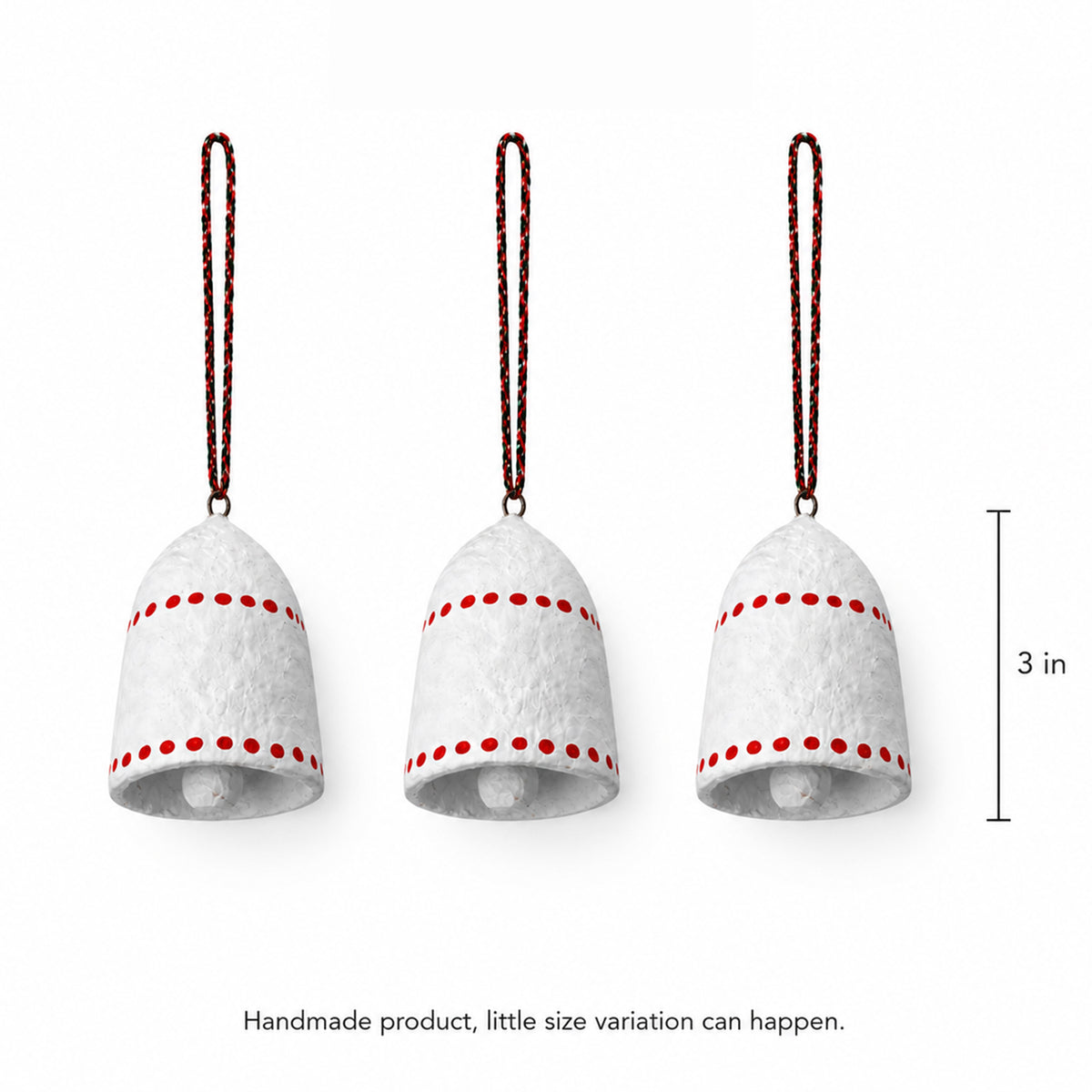 Handmade Paper Mâché Christmas Bell Ornaments – Set of 6