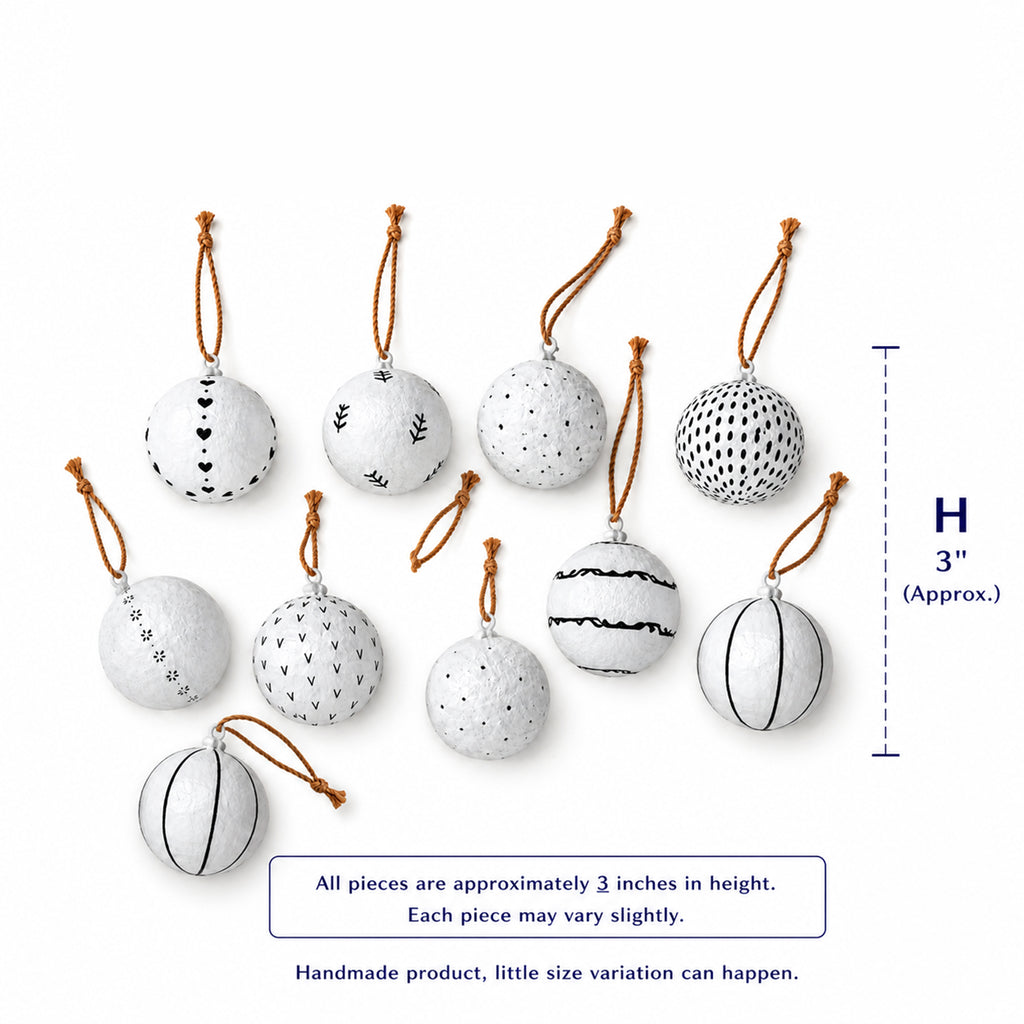 Approx 3 inch handmade paper mache Christmas baubles size guide