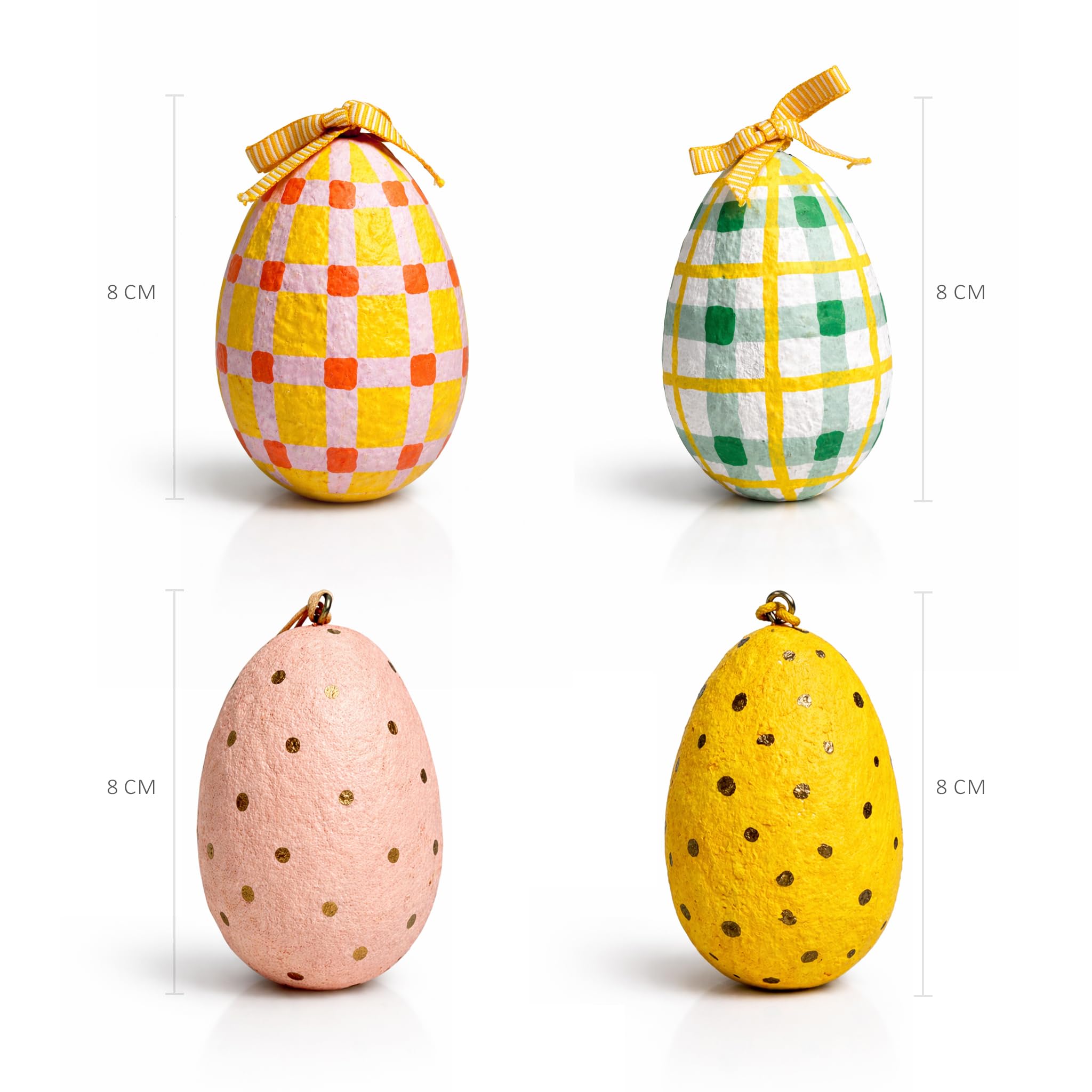 Handcrafted Paper Mache Hanging Easter Egg Decorations – Set of 6 Colourful Pastel Easter Tree Ornaments for Spring Home Décor, Easter Table Centrepiece & Seasonal Decoration (8 cm)
