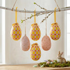 Easter Egg Hanging Decorations Set of 5 – Handmade Paper Mache Pastel Eggs with Ribbon, Easter Tree Ornaments for Spring Home Decor, Wreath, Table Centrepiece & Easter Decorations
