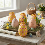 Easter Egg Hanging Decorations Set of 5 – Handmade Paper Mache Pastel Eggs with Ribbon, Easter Tree Ornaments for Spring Home Decor, Wreath, Table Centrepiece & Easter Decorations