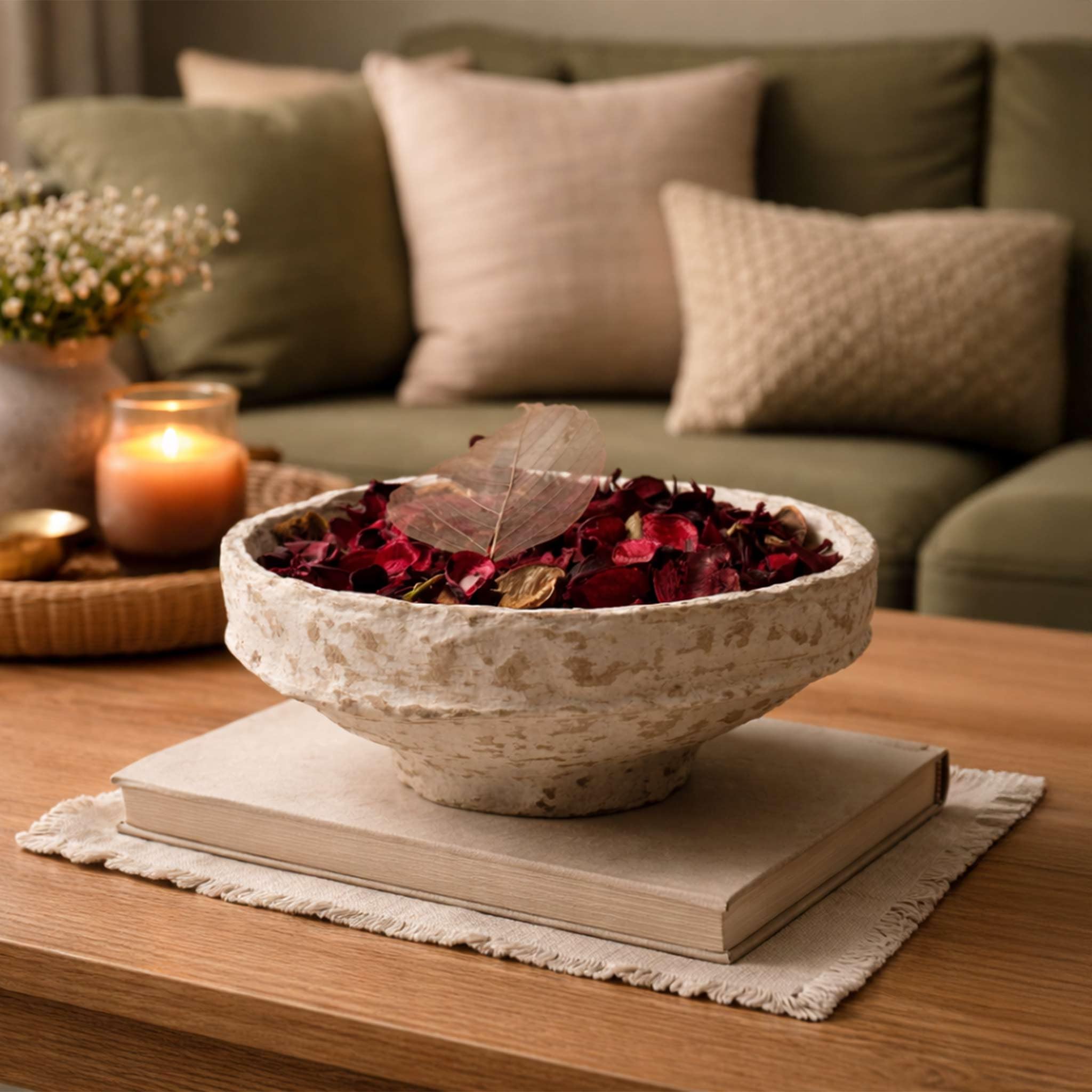 Set of 2 Handcrafted Paper Mache Decorative Bowls – Rustic Stone Finish Potpourri Bowl Set for Coffee Table, Living Room & Modern UK Home Décor