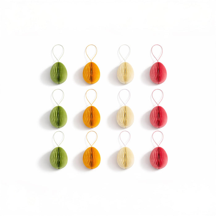 Honeycomb Easter Egg Hanging Decorations – Set of 12 Colourful Paper Easter Tree Ornaments, Spring Hanging Eggs for Easter Tree, Branch Décor, Table Decorations & Easter Party Decor