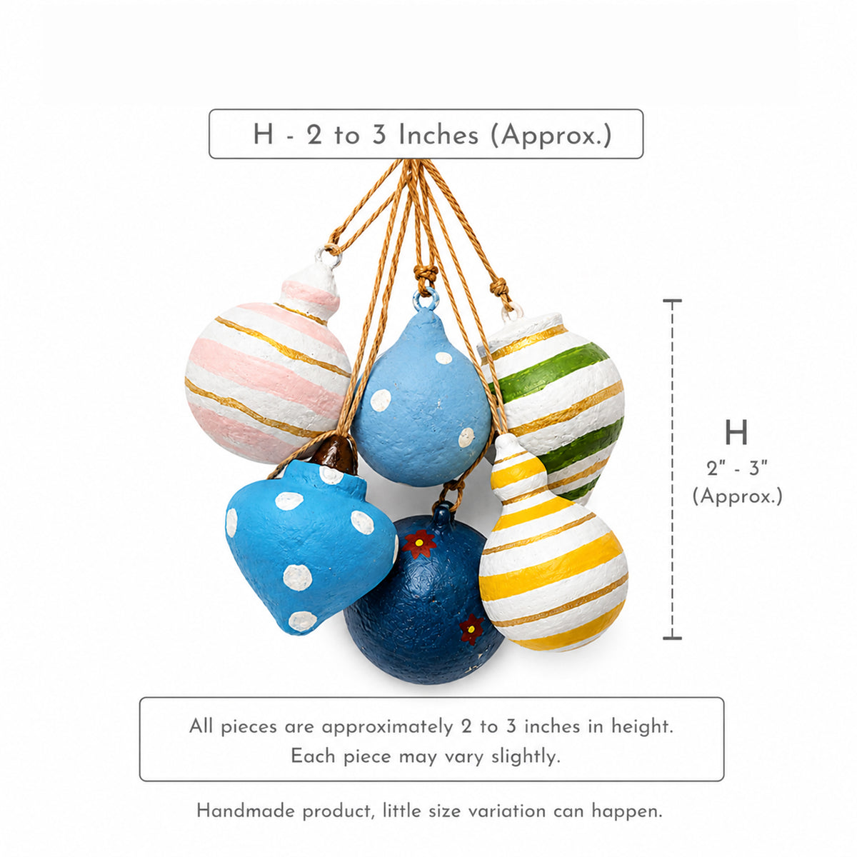 Size guide for 2 to 3 inch handmade paper mache Christmas baubles