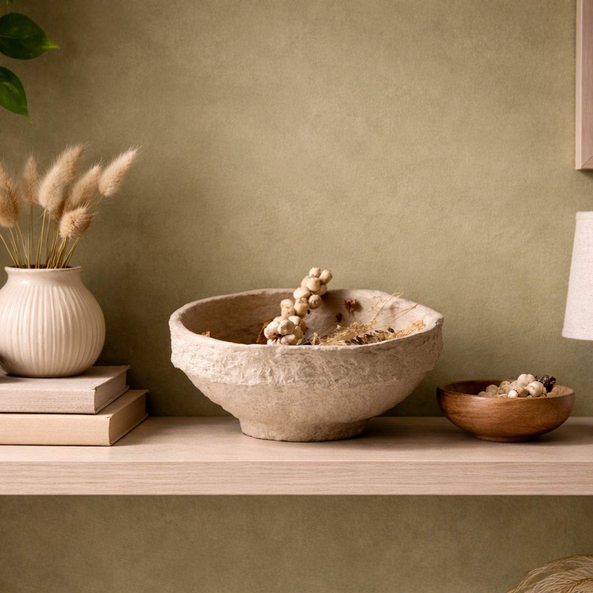 Set of 3 Handmade Paper Mache Decorative Bowls – Rustic Natural Textured Bowl Set for Home Décor, Coffee Table Centrepiece, Potpourri & Fruit Bowl, Boho Scandinavian Style Decorative Bowl Set