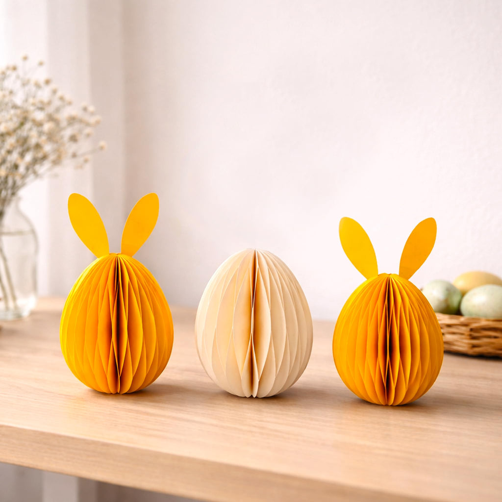Honeycomb Easter Bunny Decorations Set – 3D Paper Bunny Ornaments with Magnetic Closure, Reusable Spring Table Centrepiece & Hanging Easter Egg Decor for Home, Party & Seasonal Display