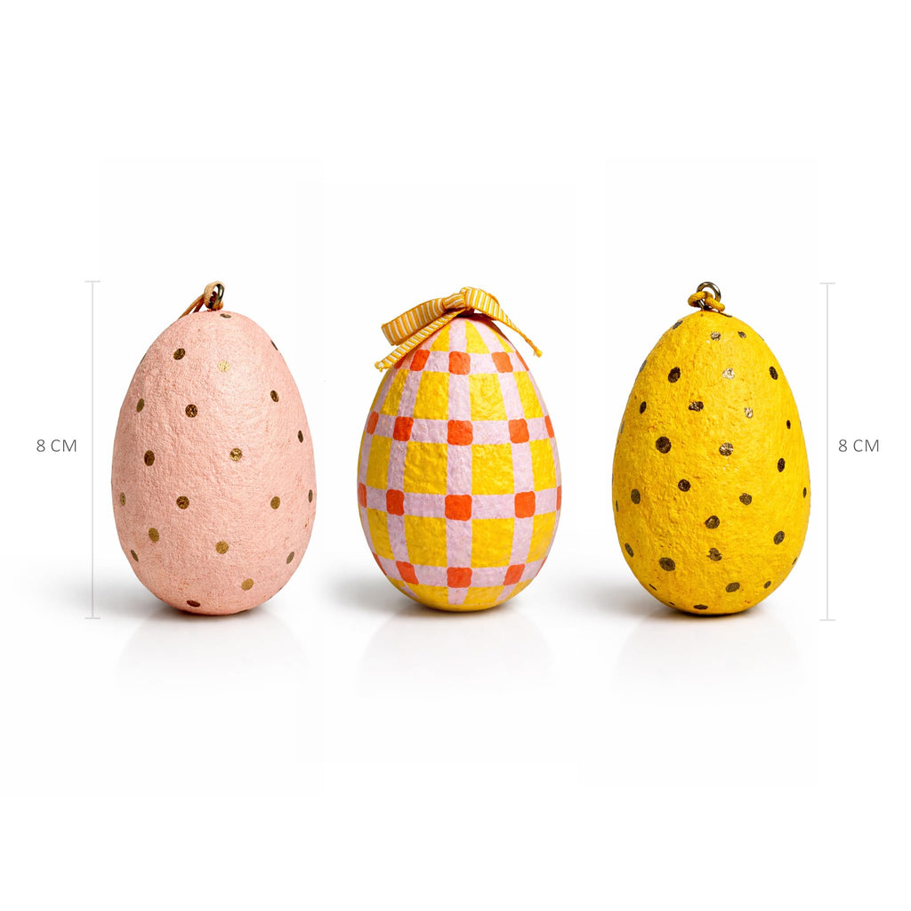 Handmade Paper Mache Easter Egg Decorations – Set of 4 Hanging Easter Eggs, Hand Painted Spring Ornaments for Easter Tree, Table Centrepiece & Home Decor (8 cm)
